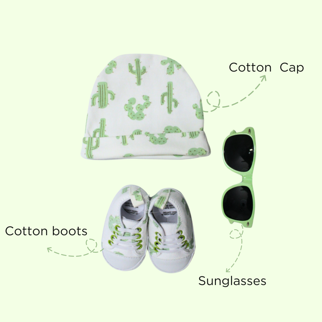 Baby Cap Shoes and Sunglasses set-Pack of 3 Cactus design