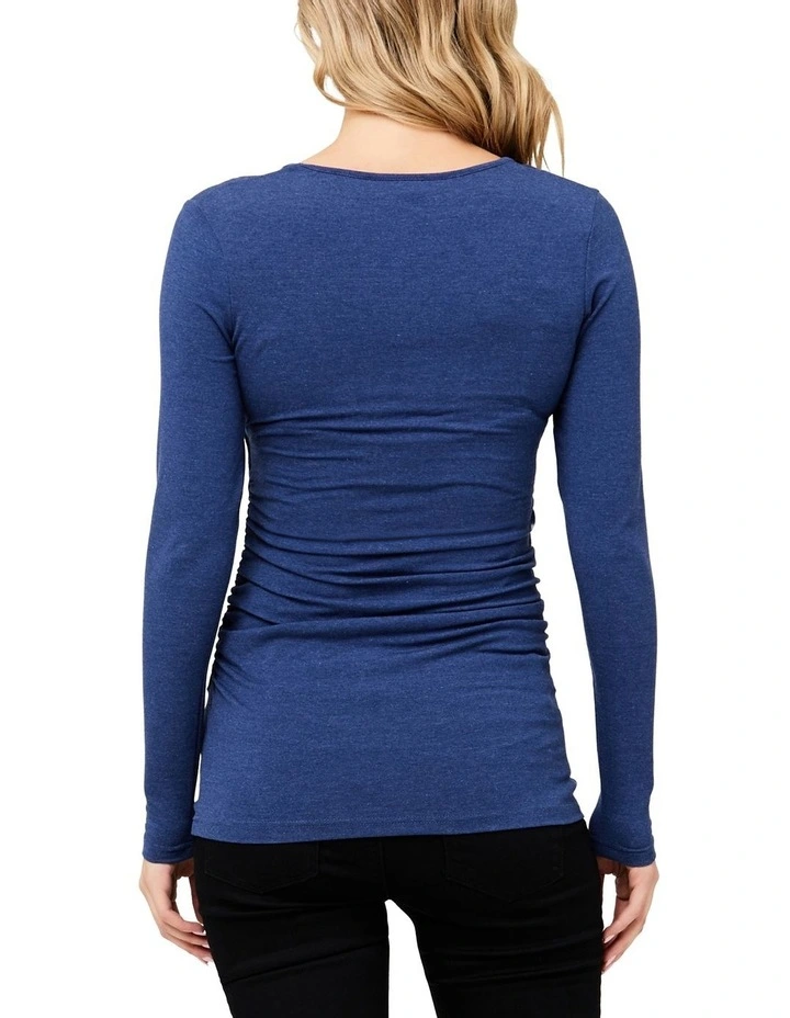 Blue Solid Maternity top with lift up Nursing Access