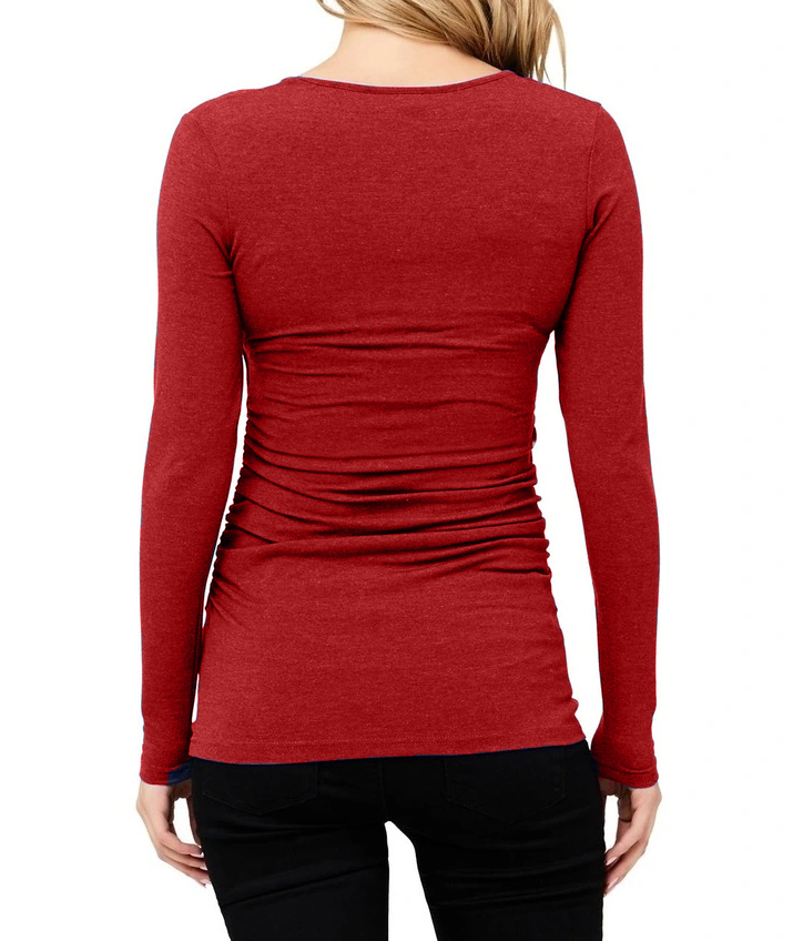 Red Solid Maternity Top with Lift Up Nursing Access