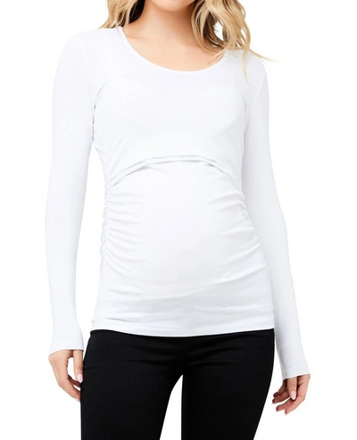 White Solid Maternity Top with Lift Up Nursing Access