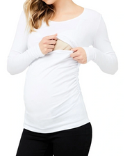 White Solid Maternity Top with Lift Up Nursing Access