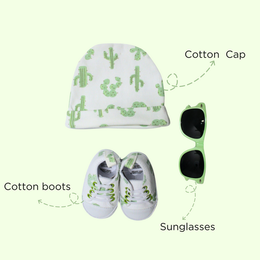 Baby Cap Shoes and Sunglasses set-Pack of 3 Cactus design