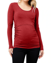 Red Solid Maternity Top with Lift Up Nursing Access