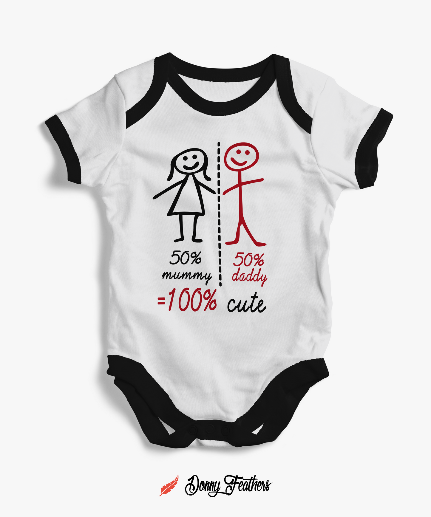Baby Rompers | Mummy Daddy Baby Romper (White & Black) By: Donny Feathers