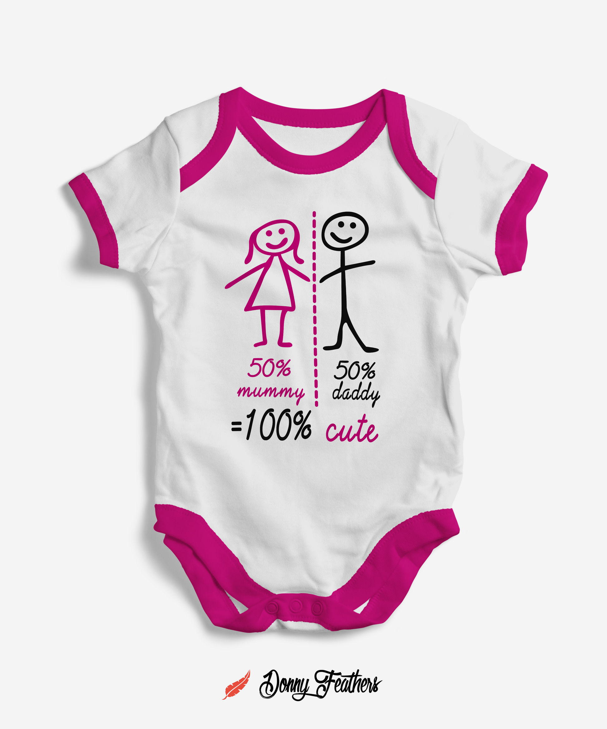 Baby Rompers | Mummy Daddy Baby Romper (White & Pink) By: Donny Feathers