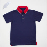 Kids Polo Shirts | Blue Polo Shirt With Red Collar By: Donny Feathers