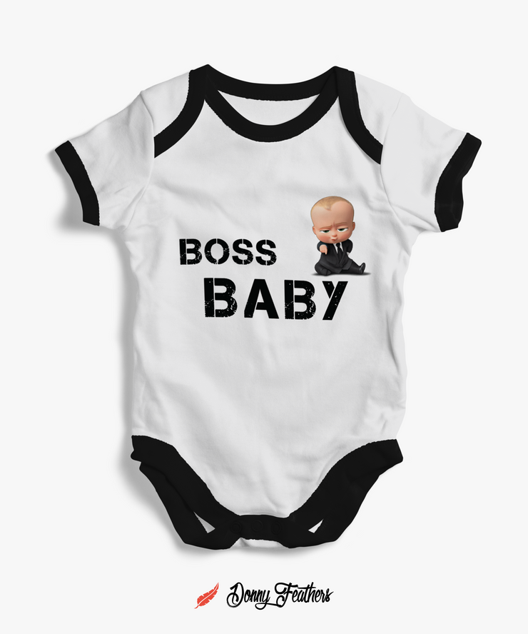Baby Rompers | Boss Baby Romper (White & Black) By: Donny Feathers