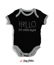 Baby Rompers | Hello I Am New Here Romper (Black) By: Donny Feathers