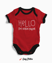 Baby Rompers | Hello I Am New Here Romper (Red) By: Donny Feathers