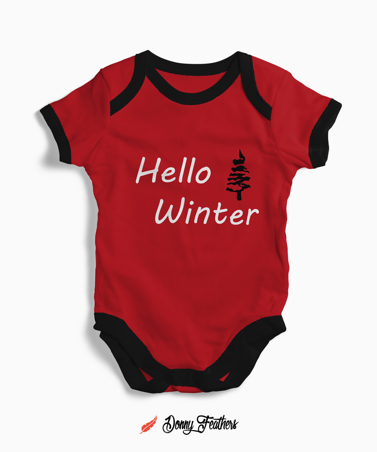 Baby Clothing | Hello Winter Baby Romper (Red) By: Donny Feathers