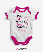 Baby Bodysuits | I Am Cute Mommy Beautiful Romper (White & Pink) By: Donny Feathers