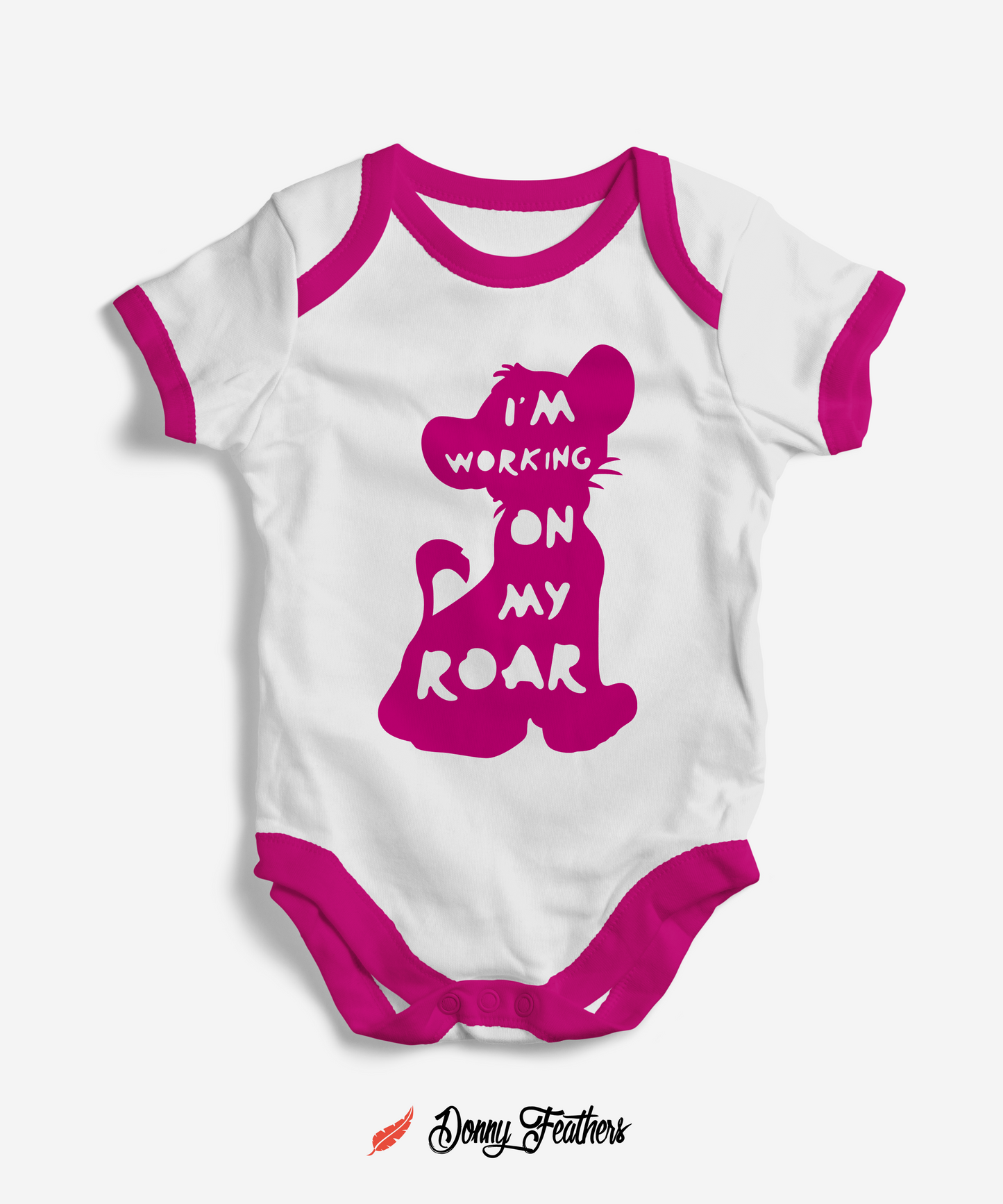 Boys Jumpsuits | I Am Working On My Roar Romper (White & Pink) By: Donny Feathers