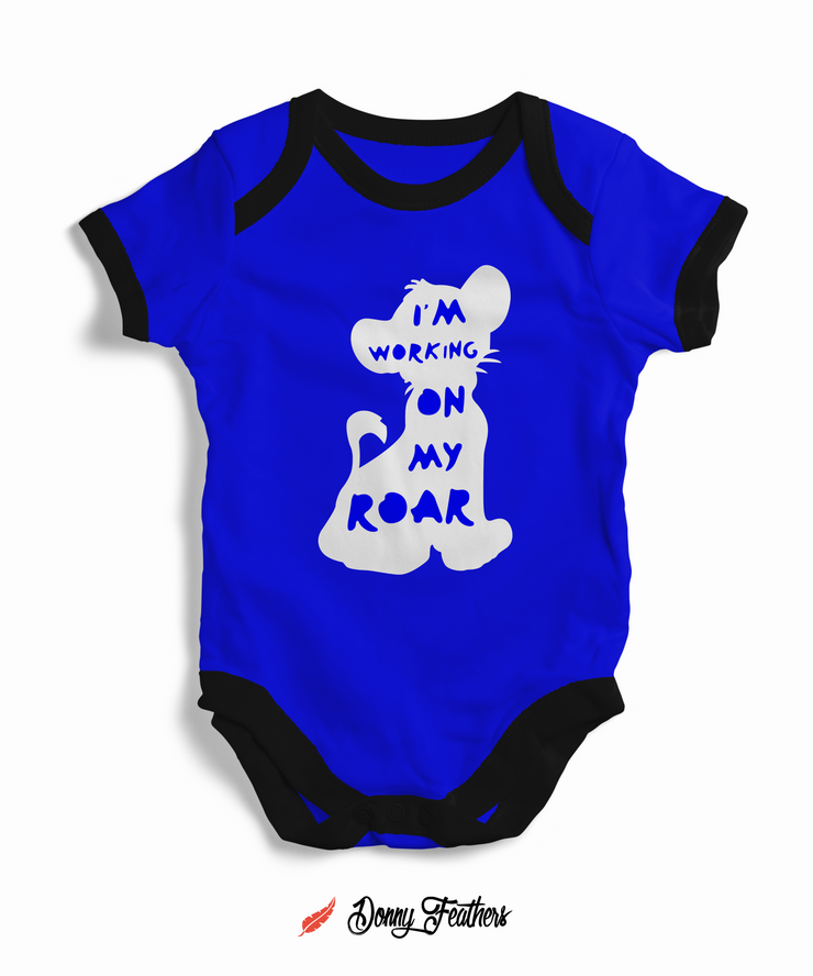 Boys Jumpsuits | I Am Working On My Roar Romper (Blue) By: Donny Feathers