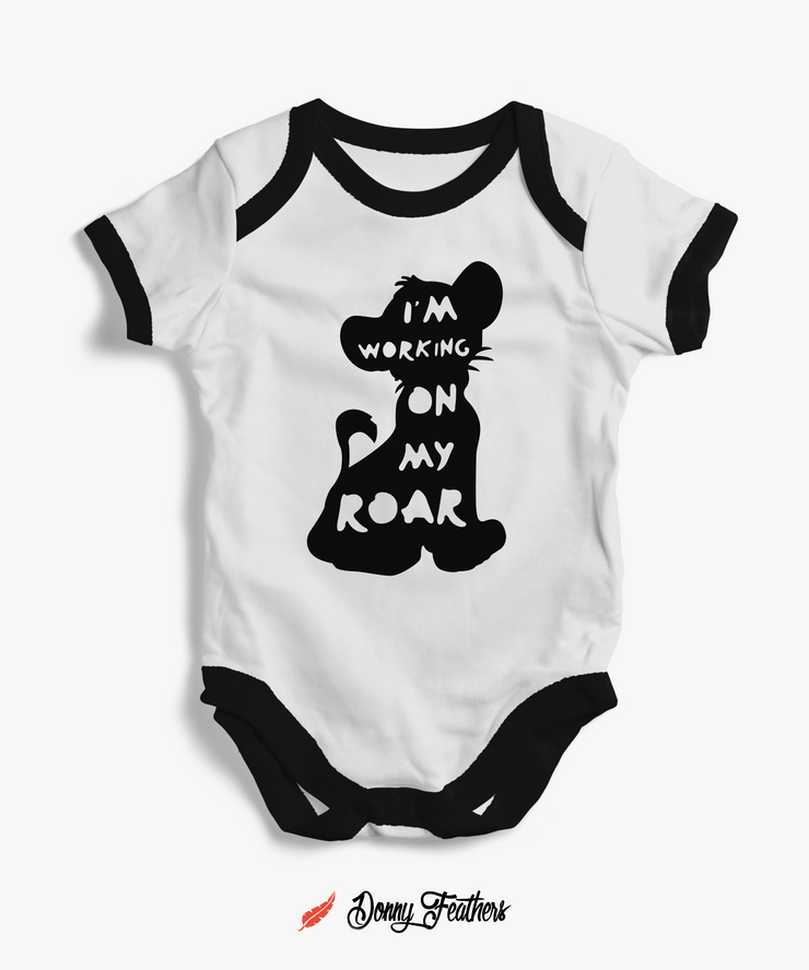 Boys Jumpsuits | I Am Working On My Roar Romper (White & Black) By: Donny Feathers
