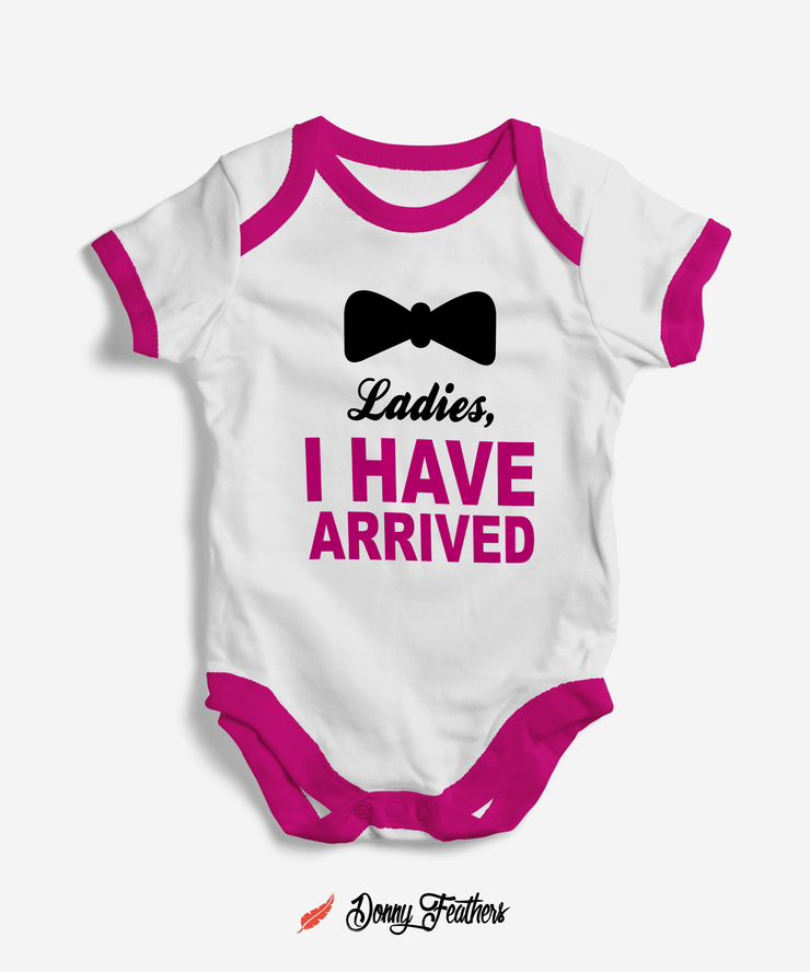 Newborn Baby Clothes | Ladies I Have Arrived Romper (White & Pink) By: Donny Feathers