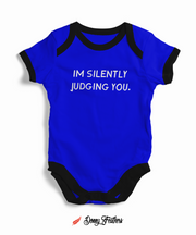 Baby Bodysuits | I Am Silently Judging You Baby Romper (Blue) By: Donny Feathers