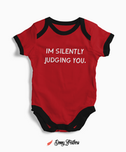 Baby Bodysuits | I Am Silently Judging You Baby Romper (Red) By: Donny Feathers