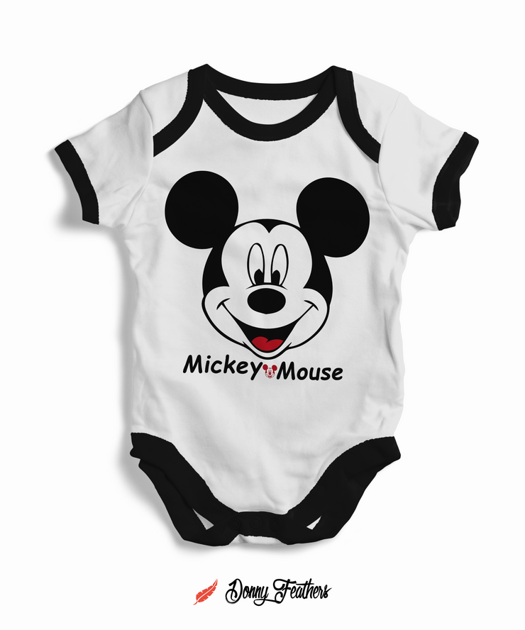 Baby Bodysuits | Mickey Mouse Romper (White & Black) By: Donny Feathers