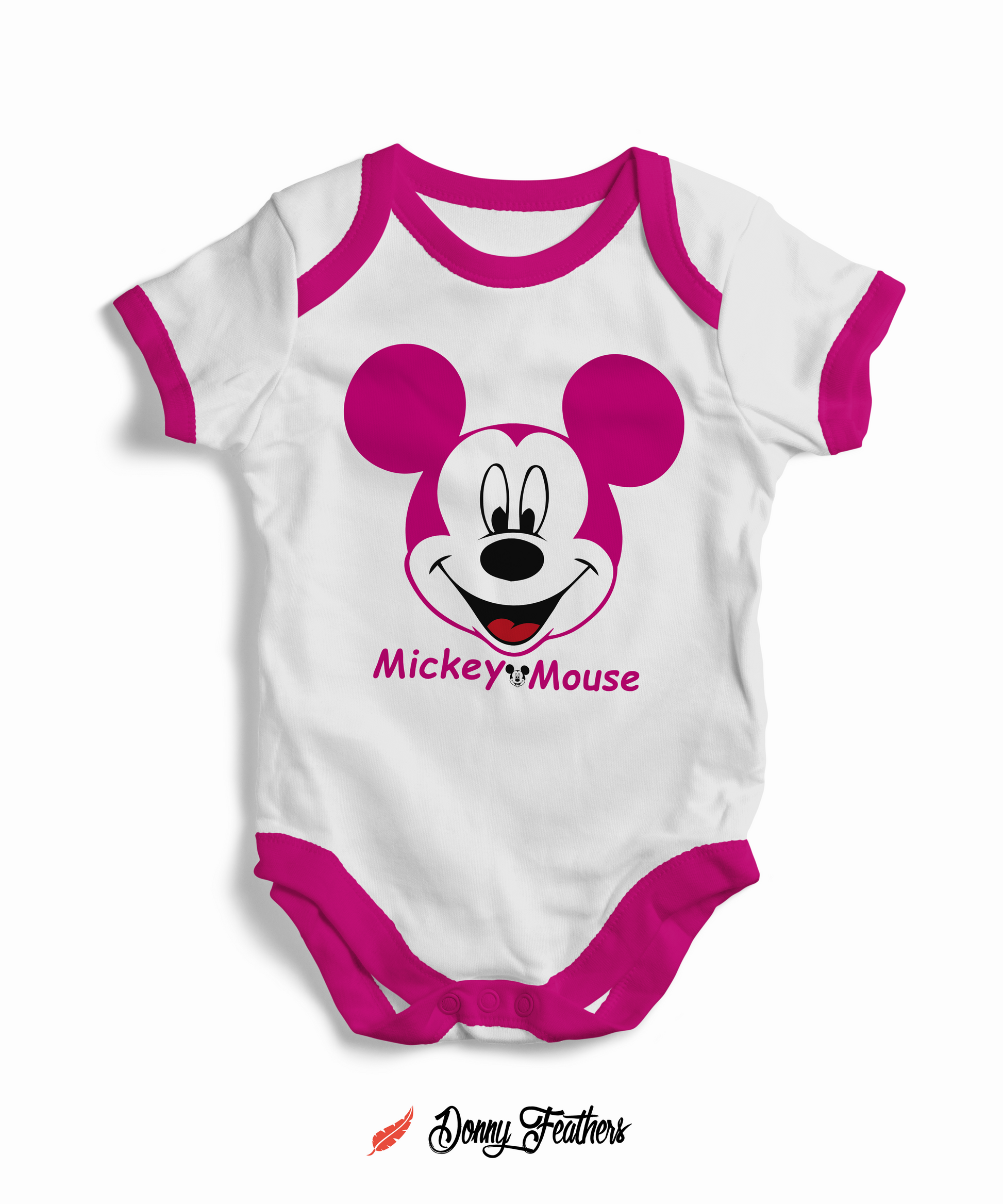 Baby Bodysuits | Mickey Mouse Romper (White & Pink) By: Donny Feathers