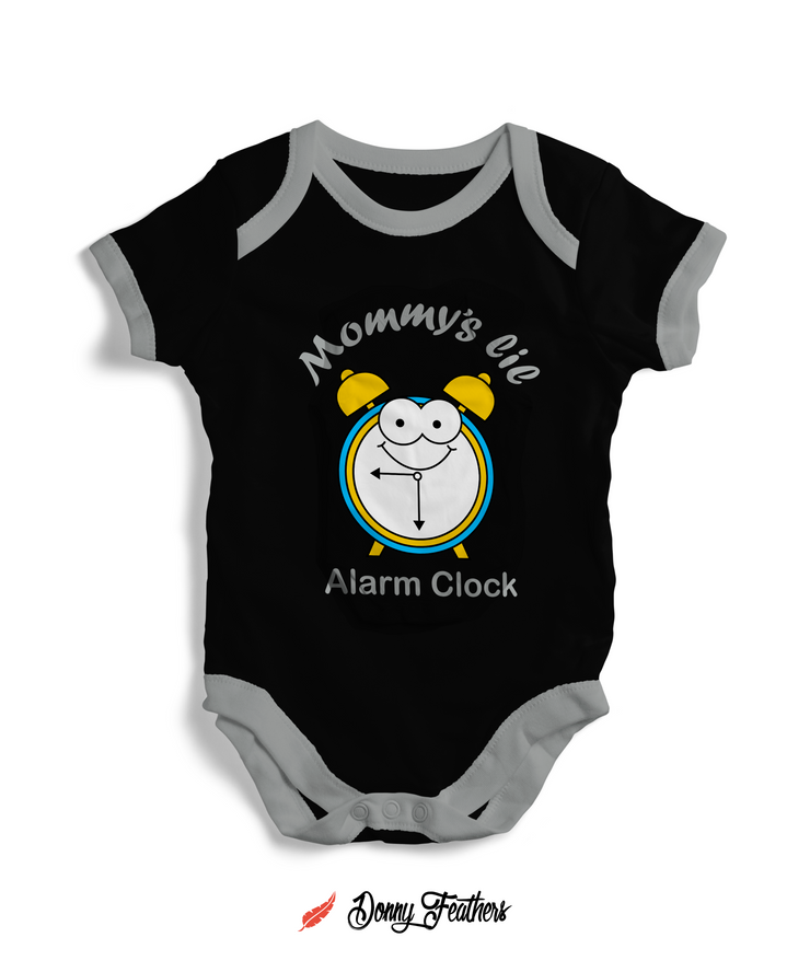 Baby Rompers For Girls | Mommy's Alarm Clock Romper (Black) By: Donny Feathers