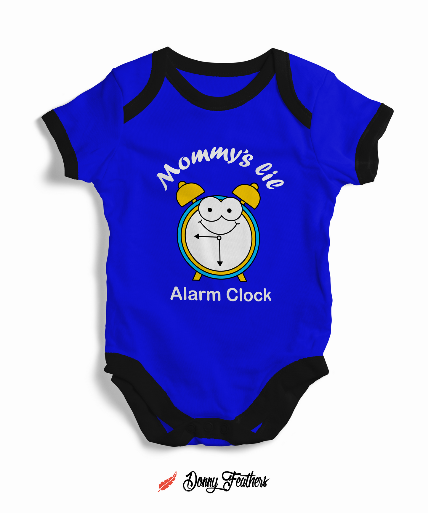 Baby Rompers For Girls | Mommy's Alarm Clock Romper (Blue) By: Donny Feathers