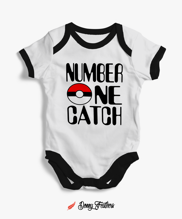Baby Rompers For Summer | Number One Catch Baby Romper (White & Black) By: Donny Feathers
