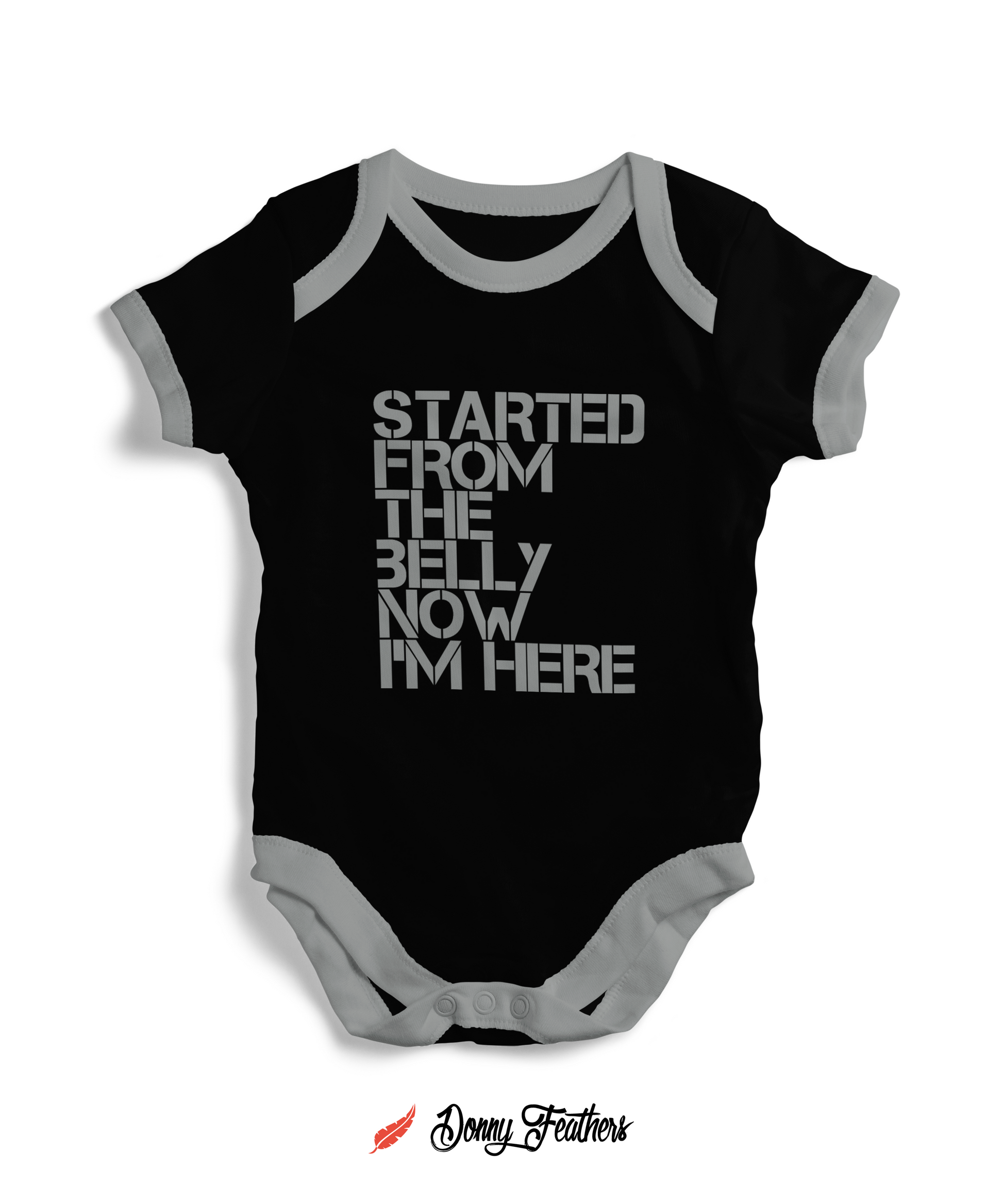 Baby Bodysuits | Started From The Belly Romper (Black) By: Donny Feathers