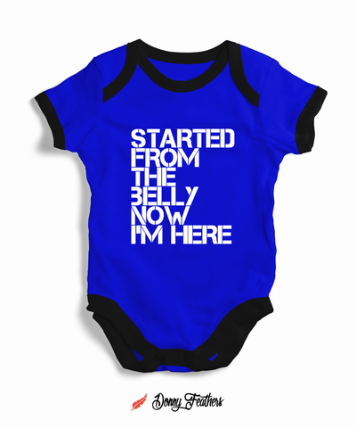 Baby Bodysuits | Started From The Belly Romper (Blue) By: Donny Feathers