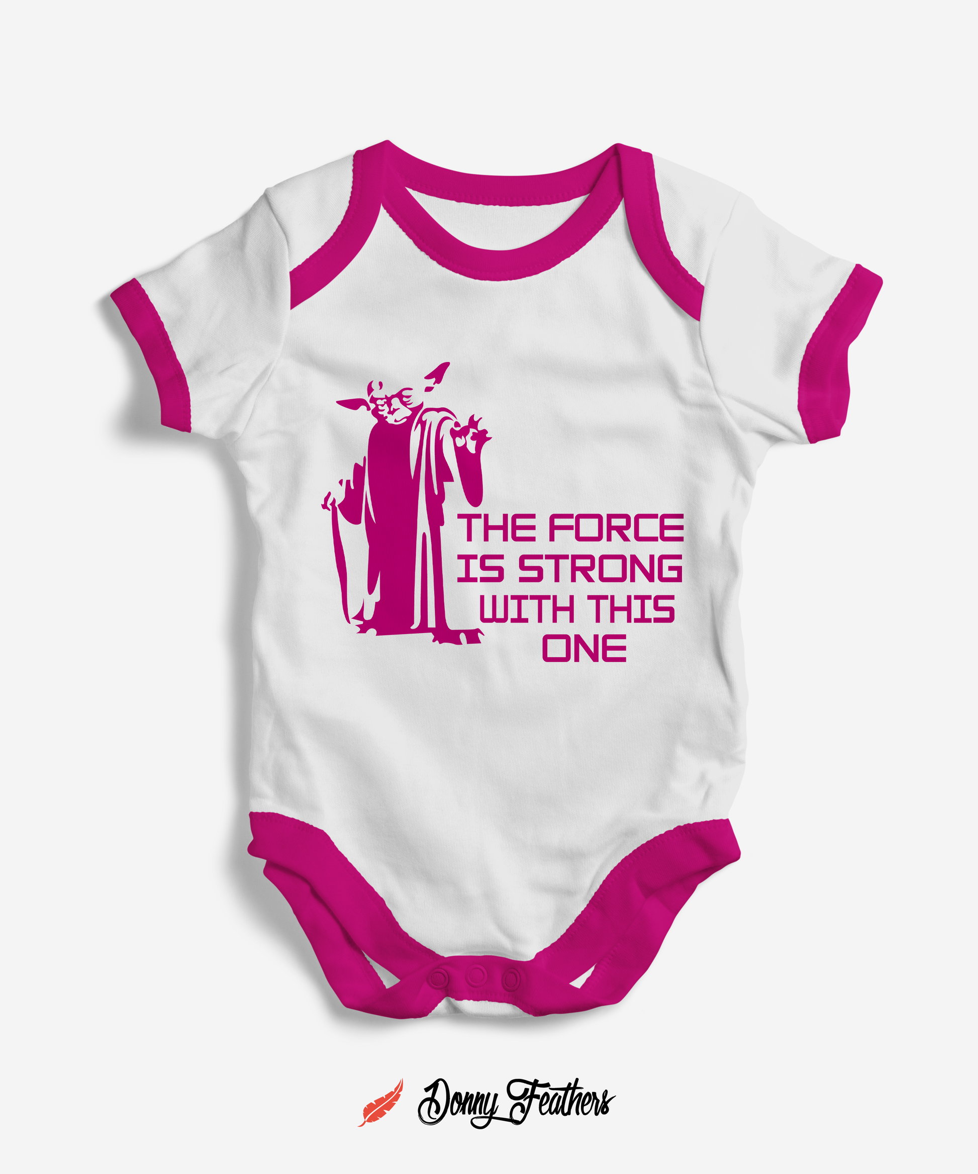 Summer Baby Bodysuits | The Force Baby Romper (White & Pink) By: Donny Feathers