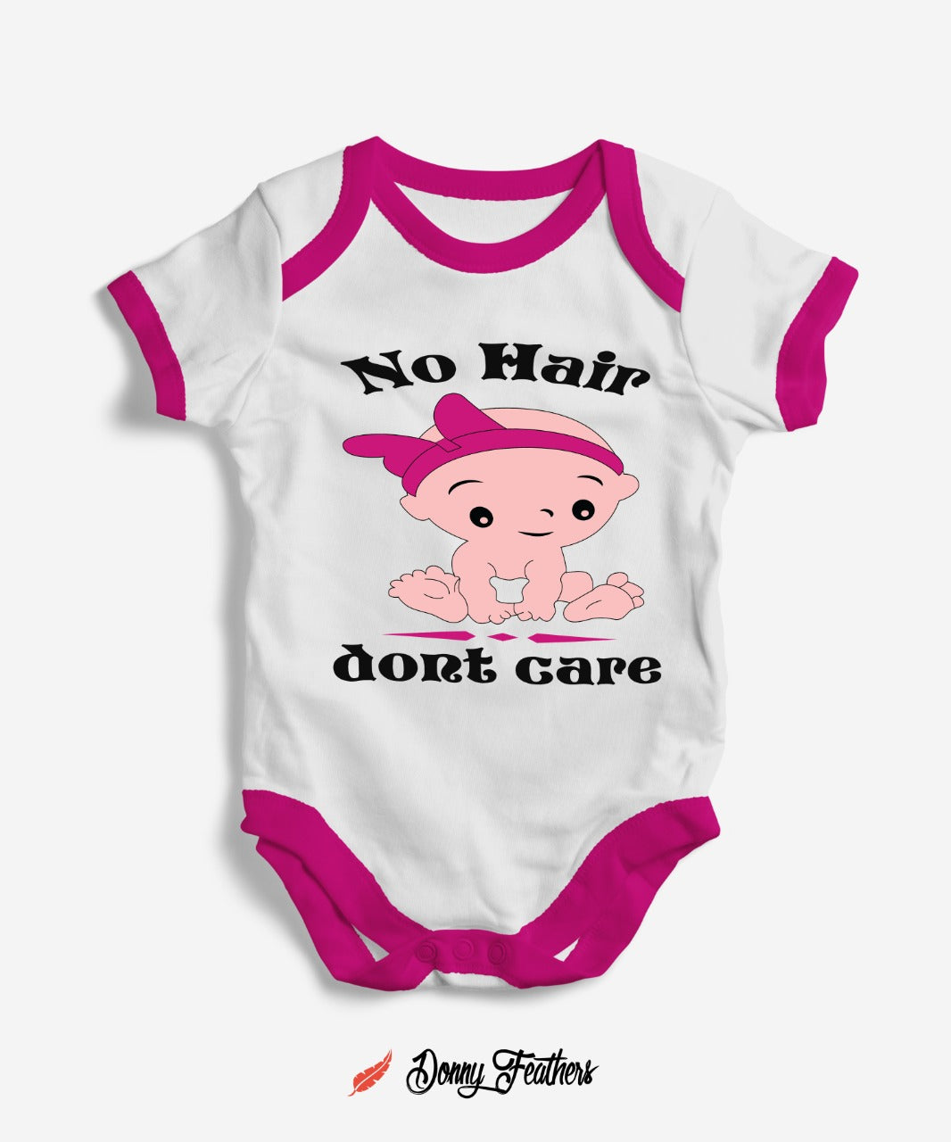 Baby Boys Rompers | No Hair Don't Care Baby Romper (White & Pink) By: Donny Feathers