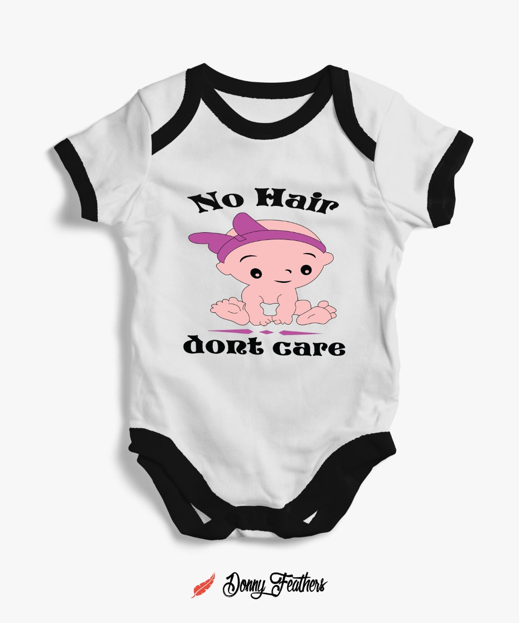 Baby Boys Rompers | No Hair Don't Care Baby Romper (White & Black) By: Donny Feathers