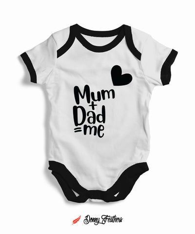 Baby Rompers Online in Pakistan | Dad Mum = Me Romper (White & Black) By: Donny Feathers
