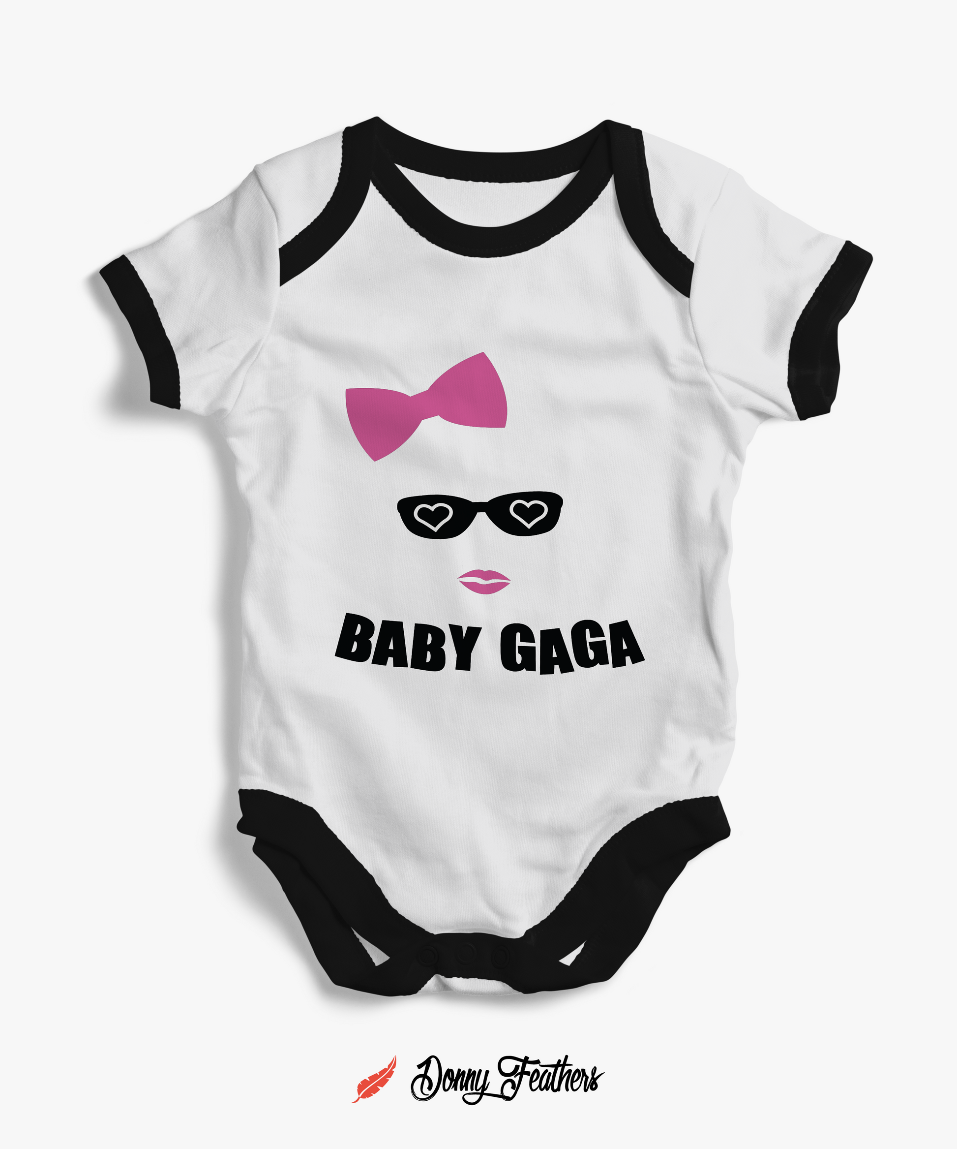 Branded Baby Bodysuits | Baby Gaga Romper (White & Black) By: Donny Feathers